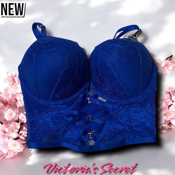 Victoria's Secret Other - New NWT Victoria Secret Royal Blue Lace Very Sexy Bombshell Add-2-Cups Corset St